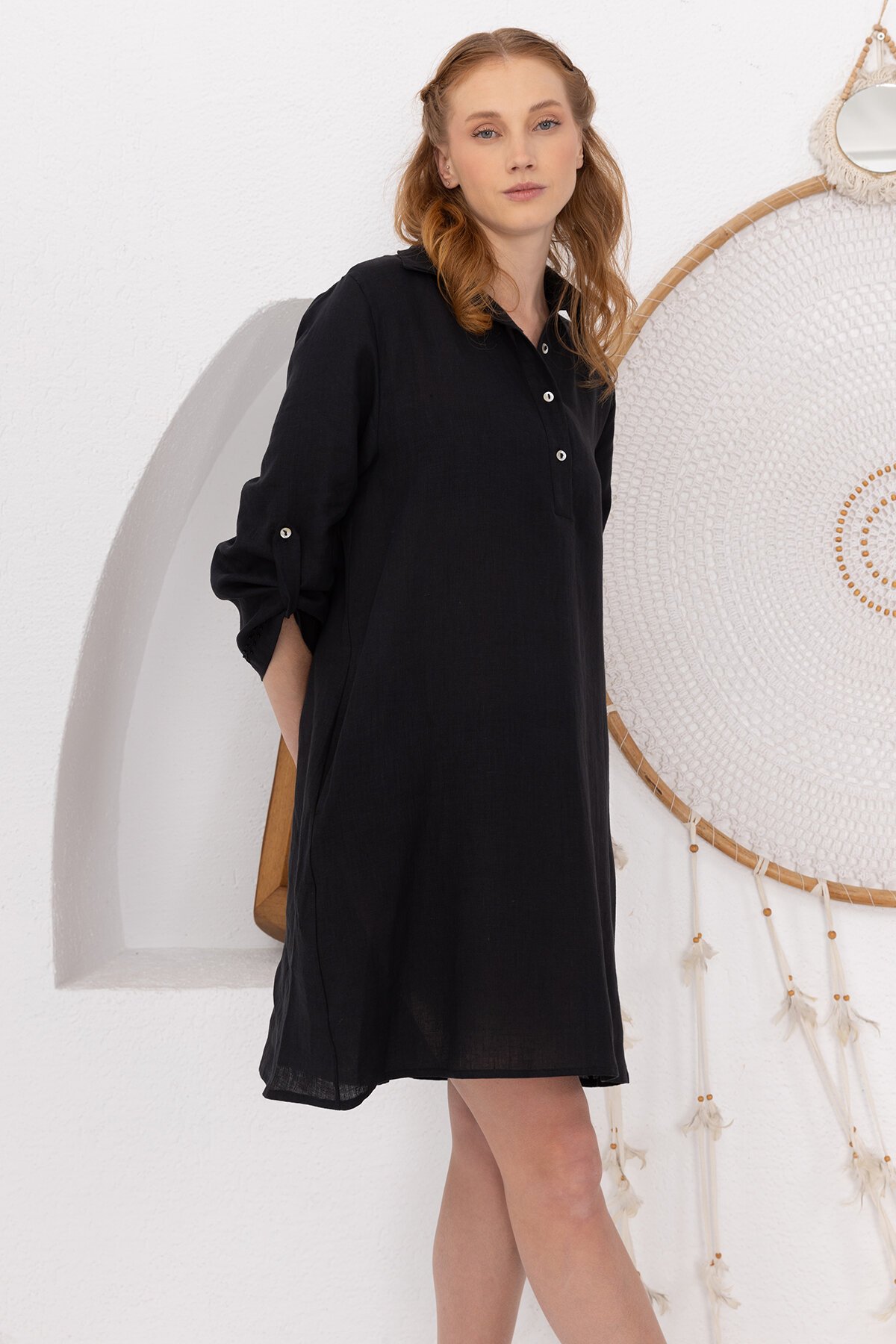 Black Natur | Keten Gömlek Elbise