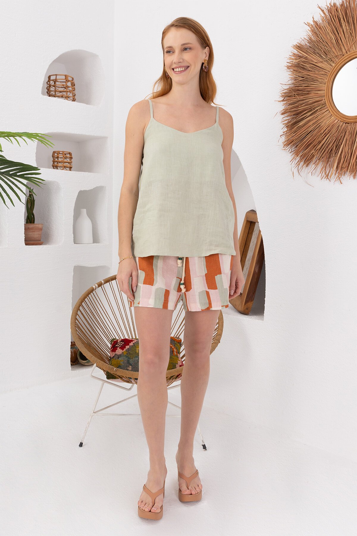 Green Papaya | Keten Askılı Bluz