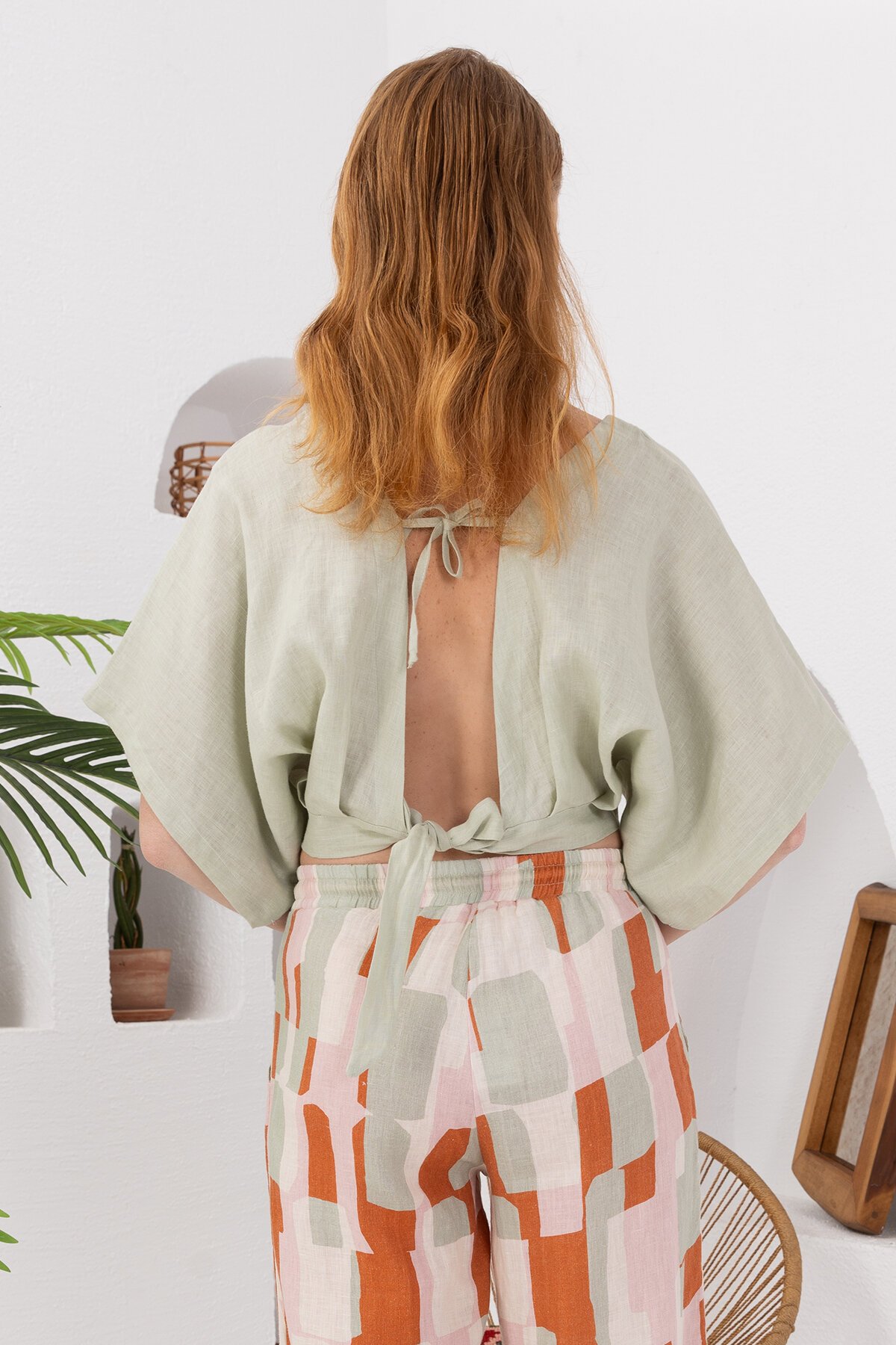 Green Papaya | Keten Kısa Bluz