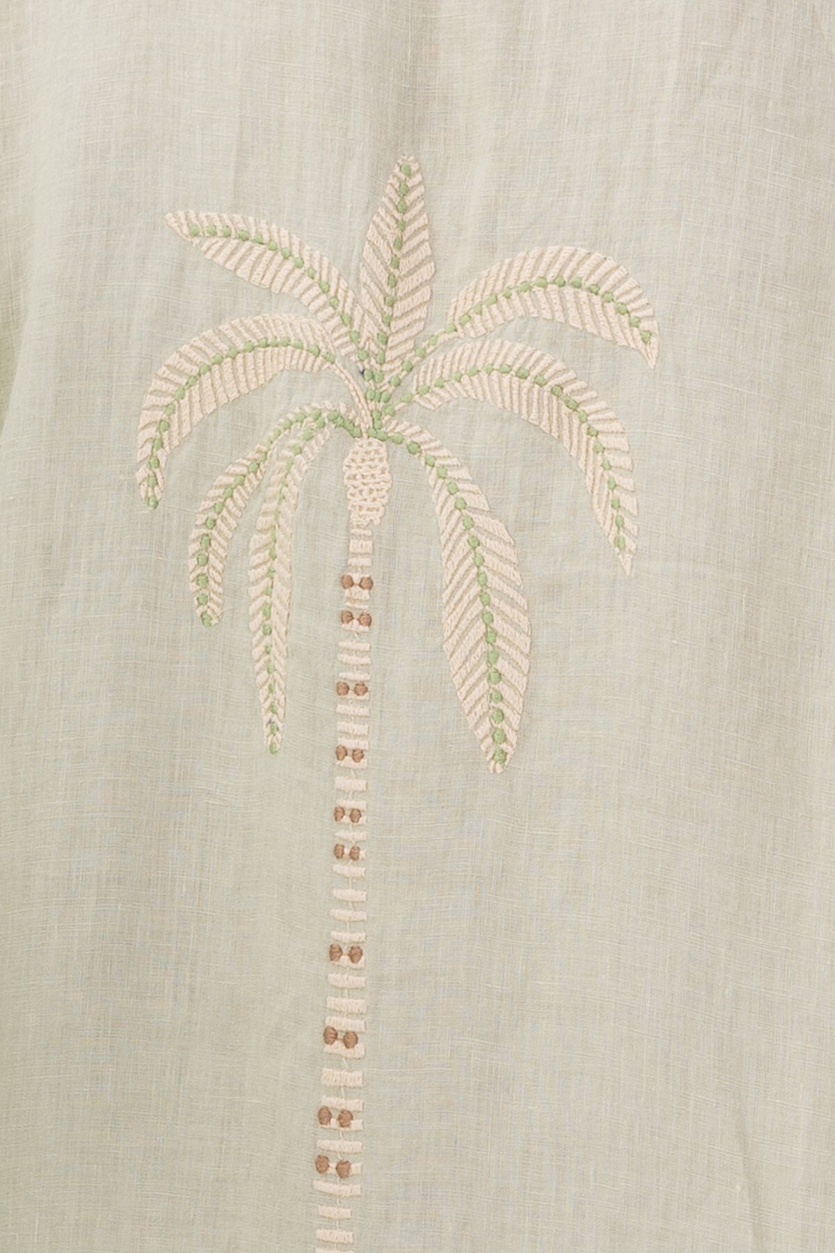 Green Papaya | Nakışlı Keten Uzun Gömlek
