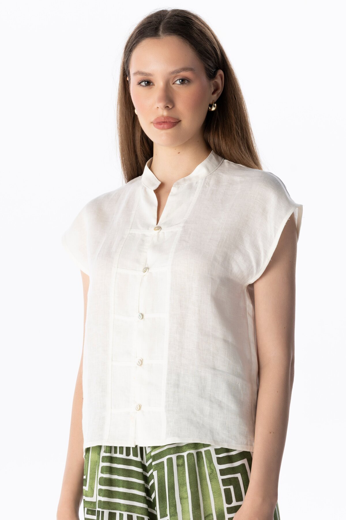 LINEN BUTTON TOP