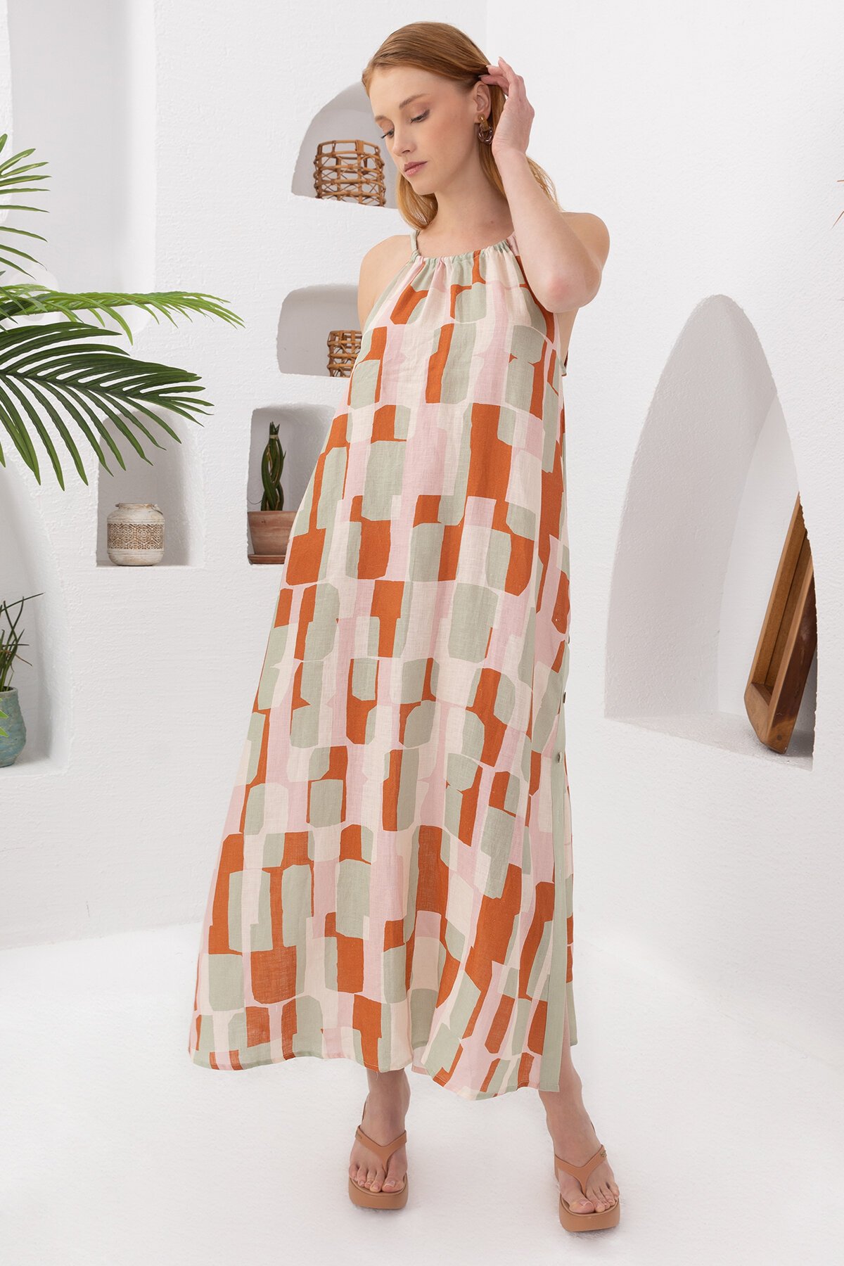 Papaya | Keten Uzun Elbise