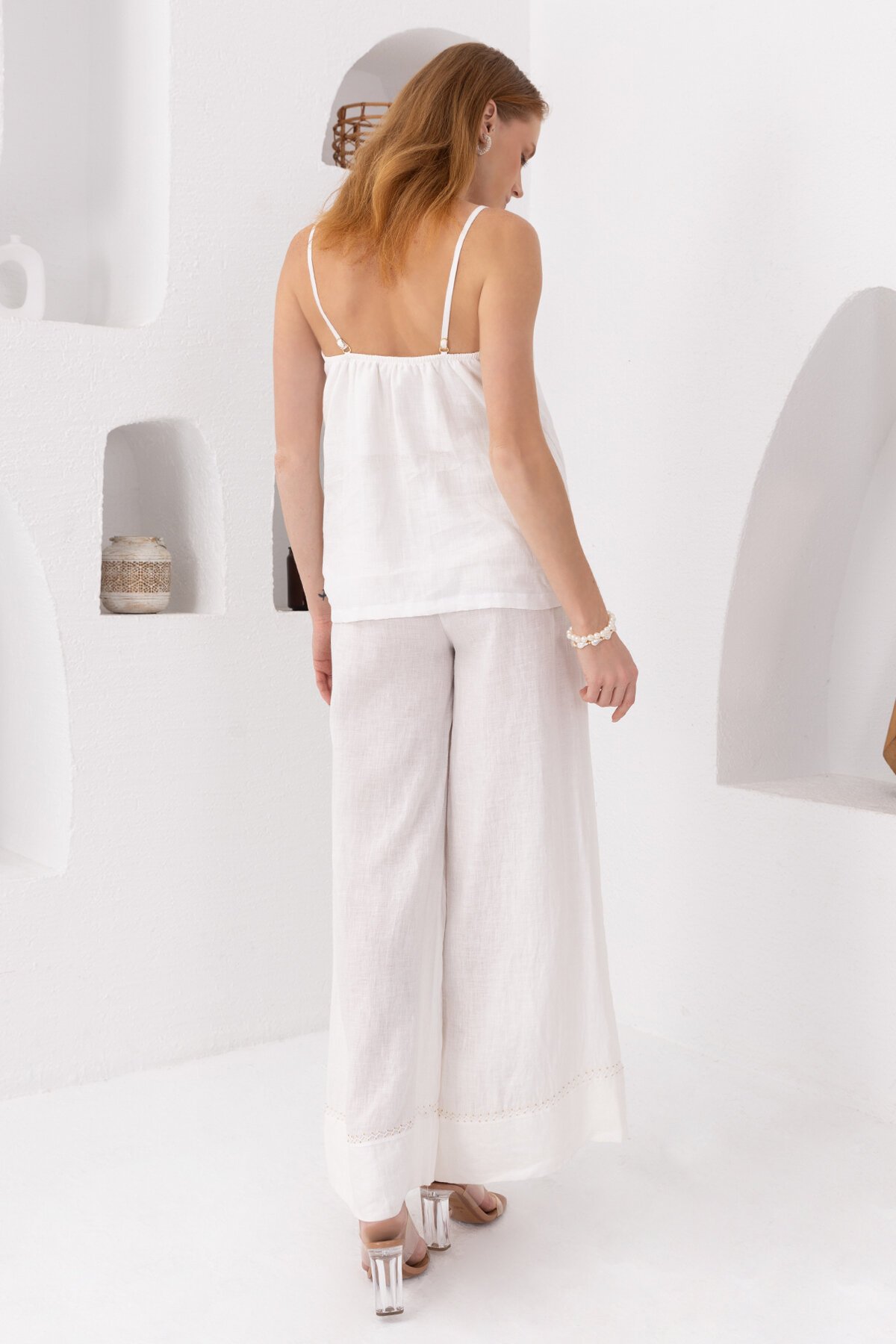 White Daisy | Keten Askılı Bluz