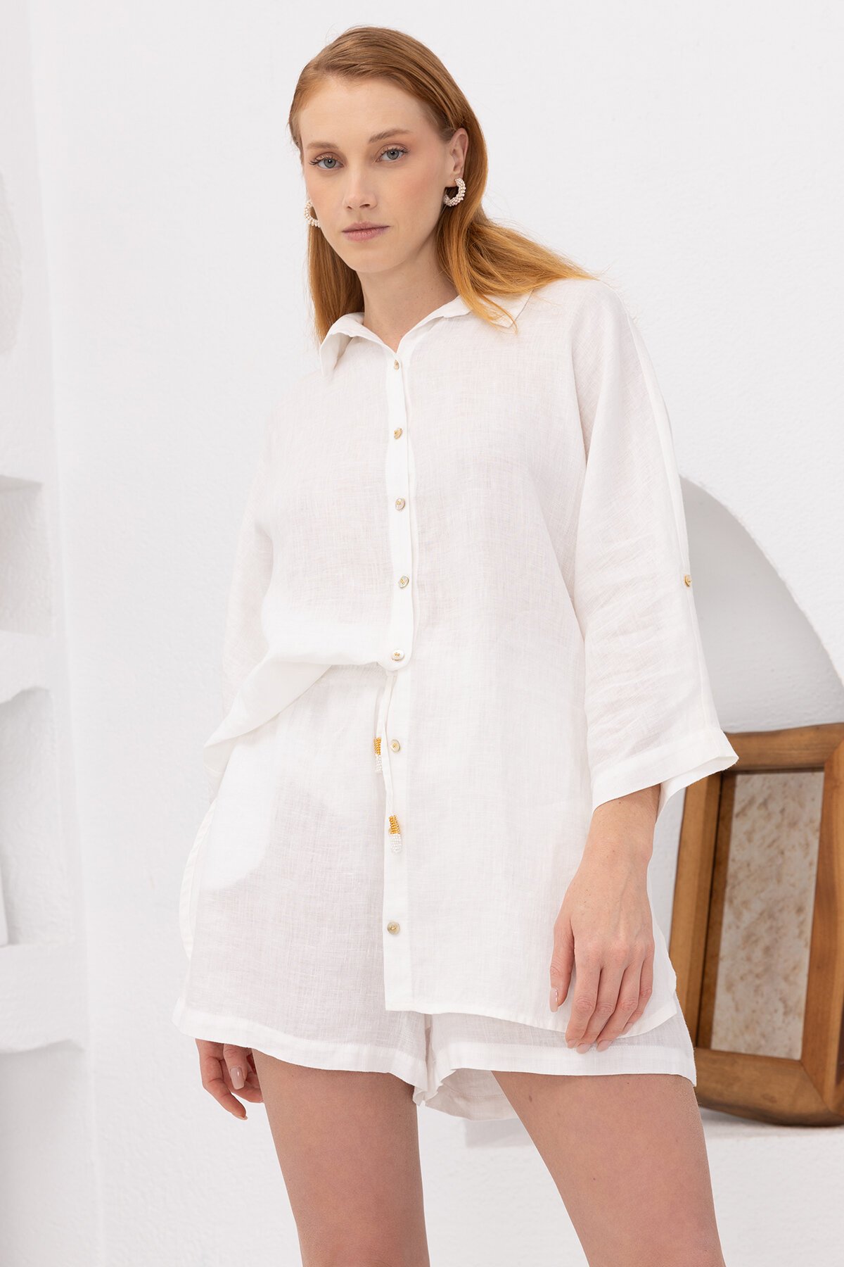 White Daisy | Keten Klasik Gömlek