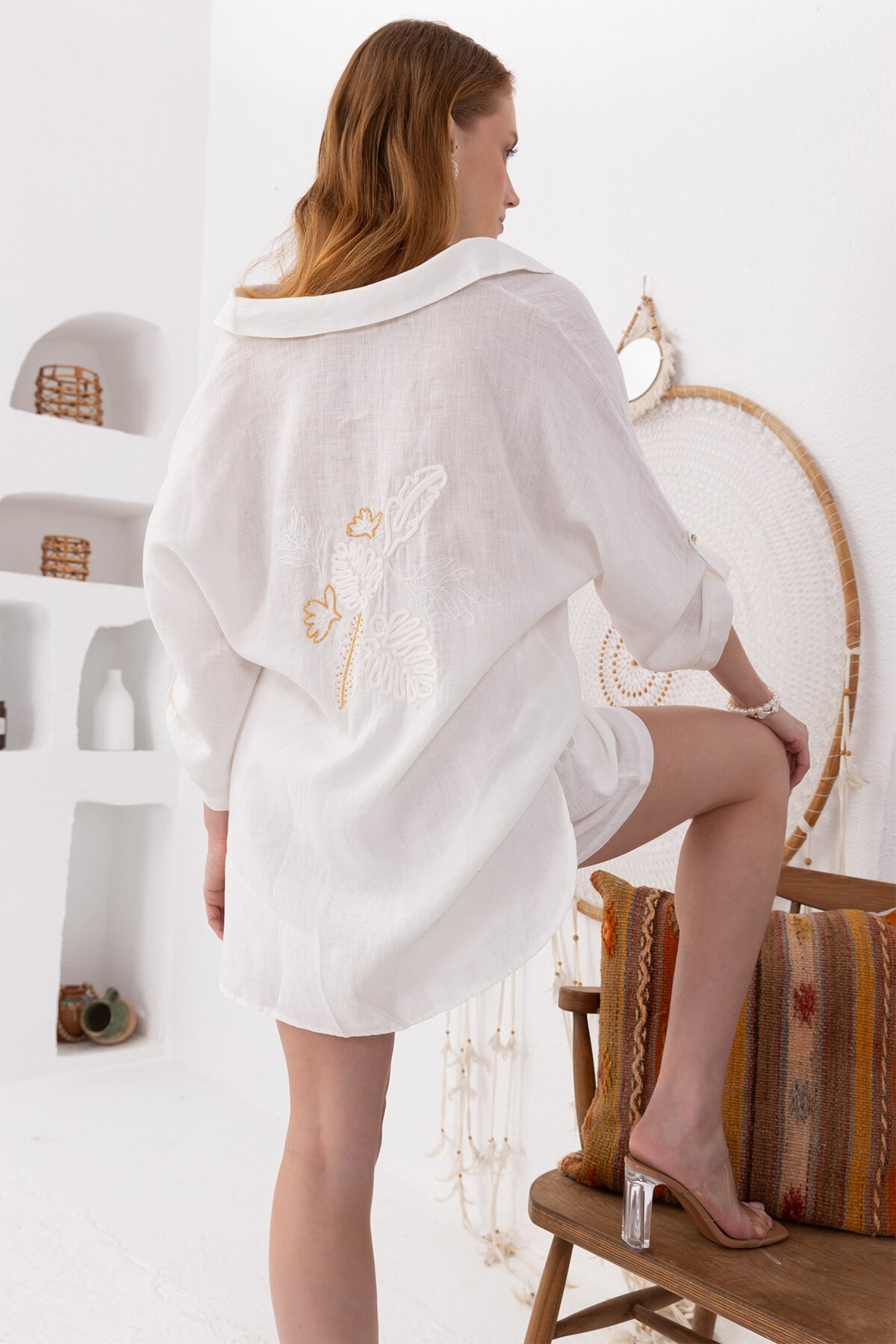 White Daisy | Keten Klasik Gömlek