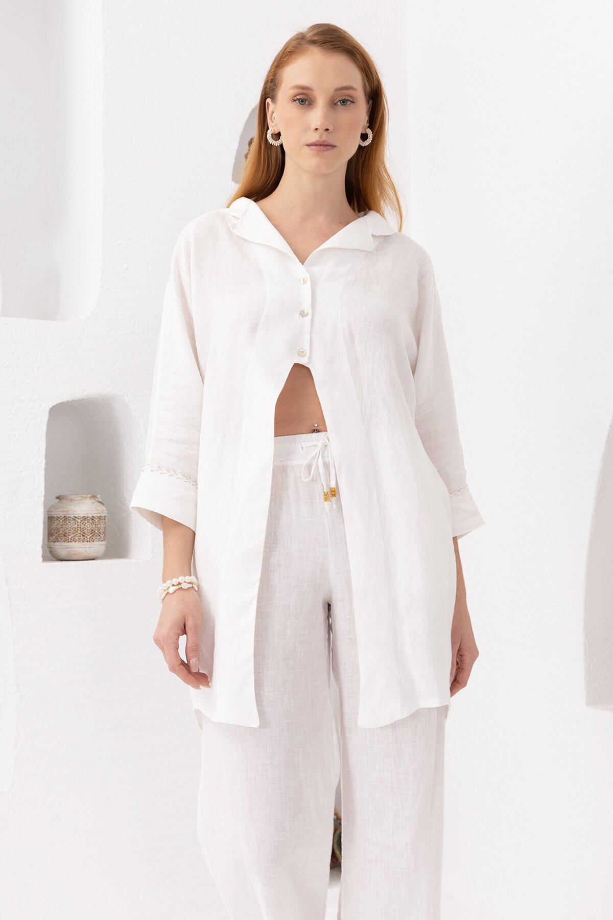 White Daisy | Keten Salaş Gömlek