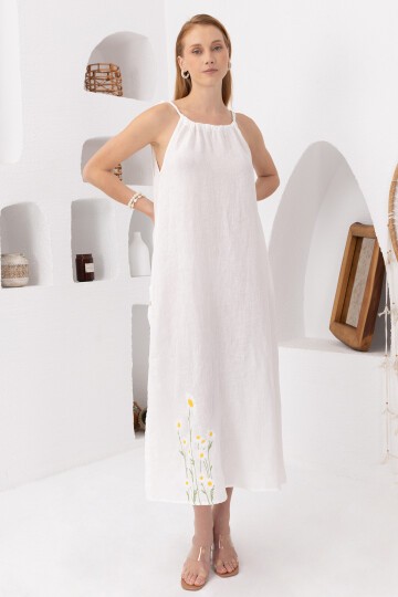 White Daisy | Keten Uzun Elbise